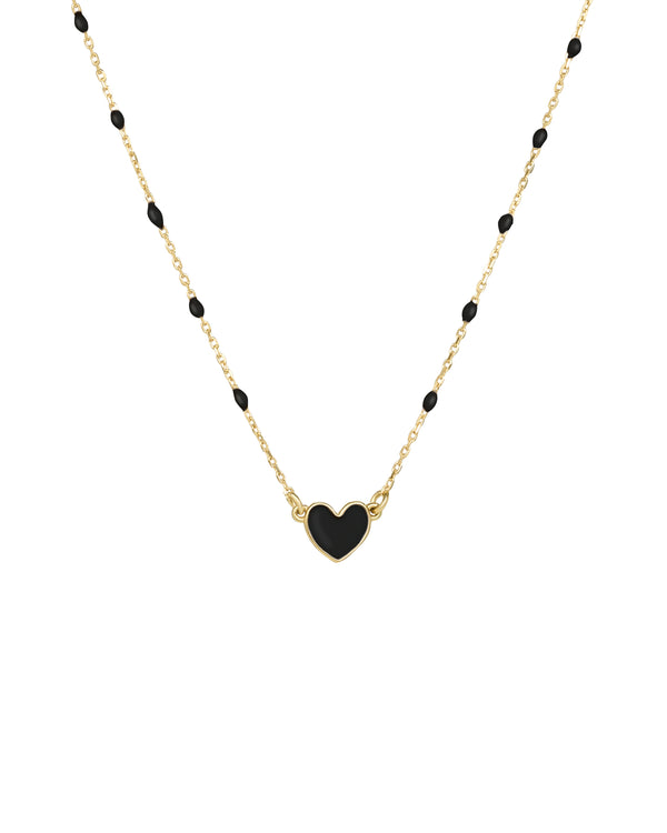 Gargantilla de corazón esmaltado y cadena de semillas esmaltadas - ORO 18KT