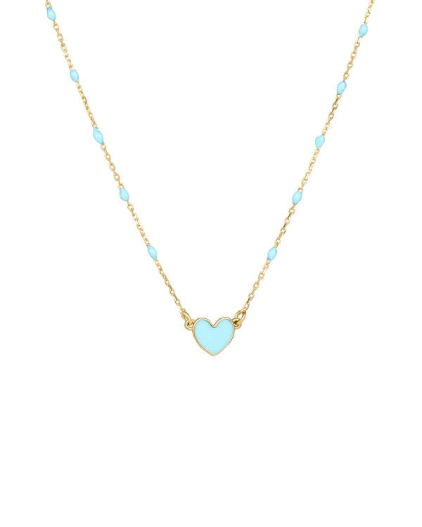 Gargantilla de corazón esmaltado y cadena de semillas esmaltadas - ORO 18KT