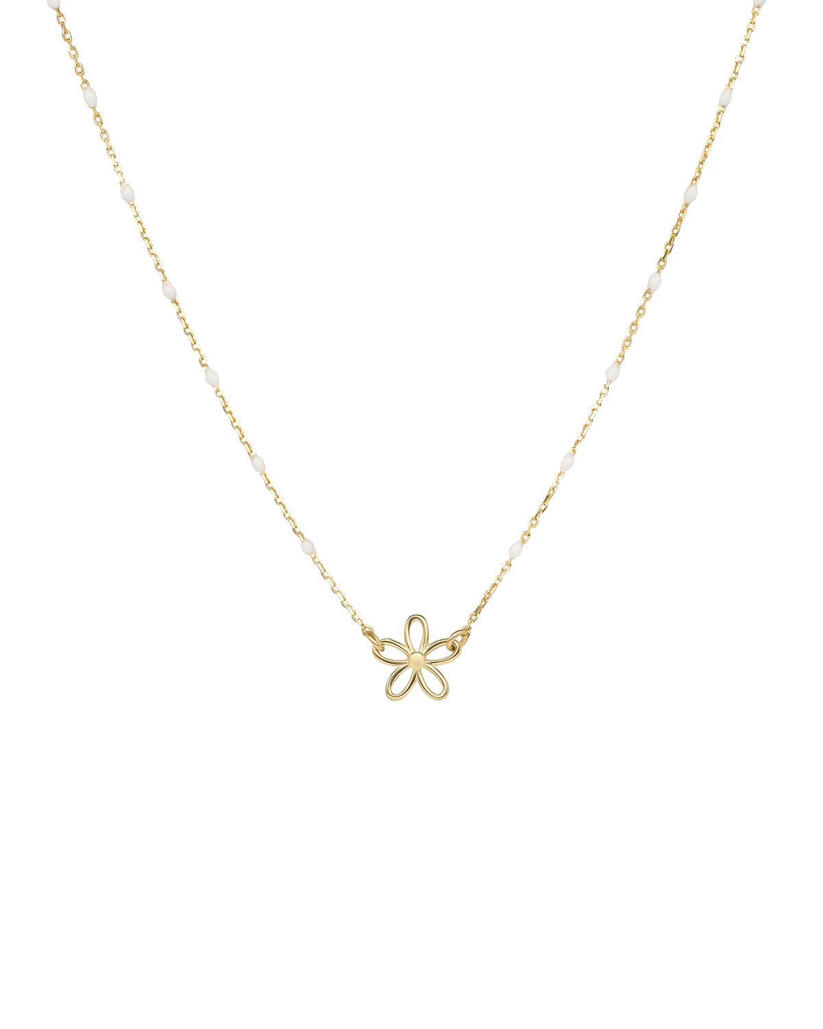 Gargantilla de flores caladas y cadena de semillas esmaltadas - oro de 18 kt