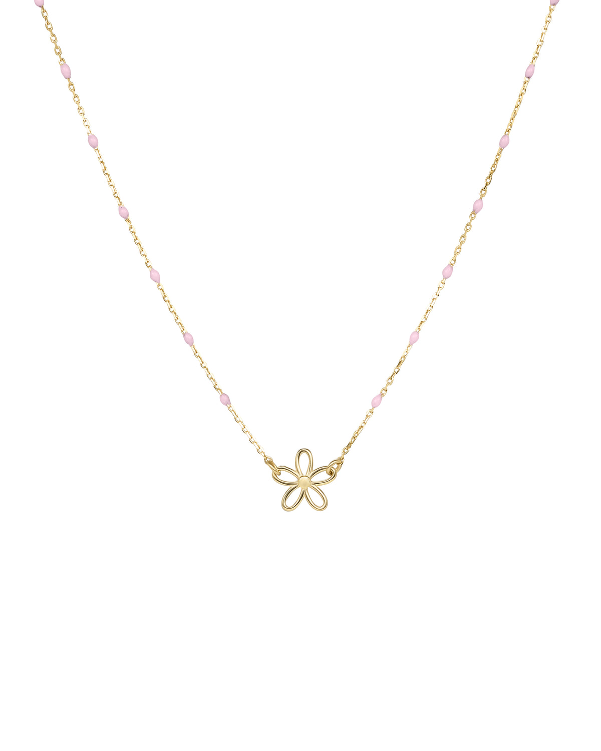 Gargantilla de flores caladas y cadena de semillas esmaltadas - oro de 18 kt