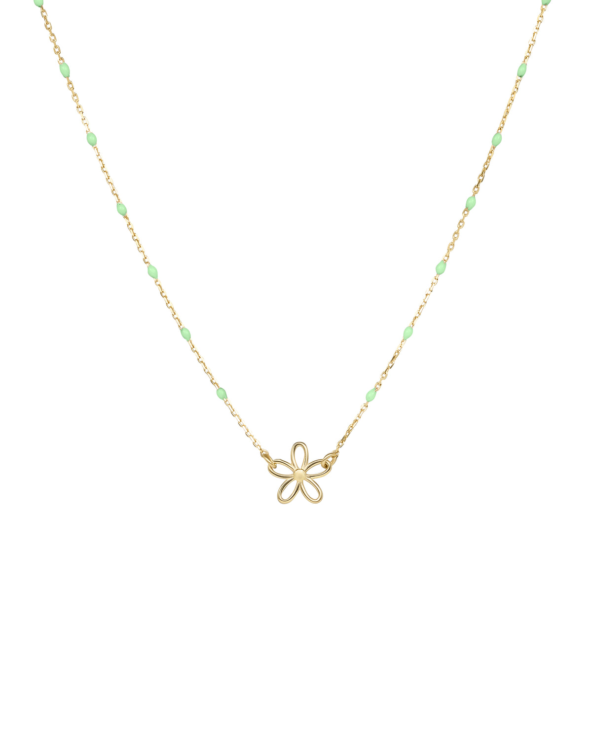 Gargantilla de flores caladas y cadena de semillas esmaltadas - oro de 18 kt