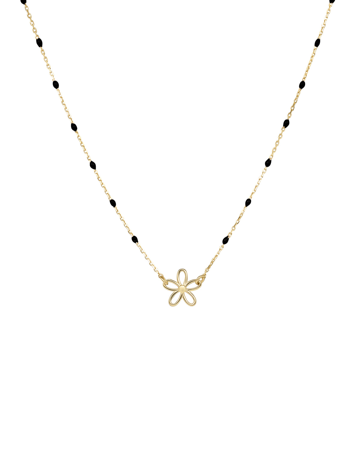 Gargantilla de flores caladas y cadena de semillas esmaltadas - oro de 18 kt