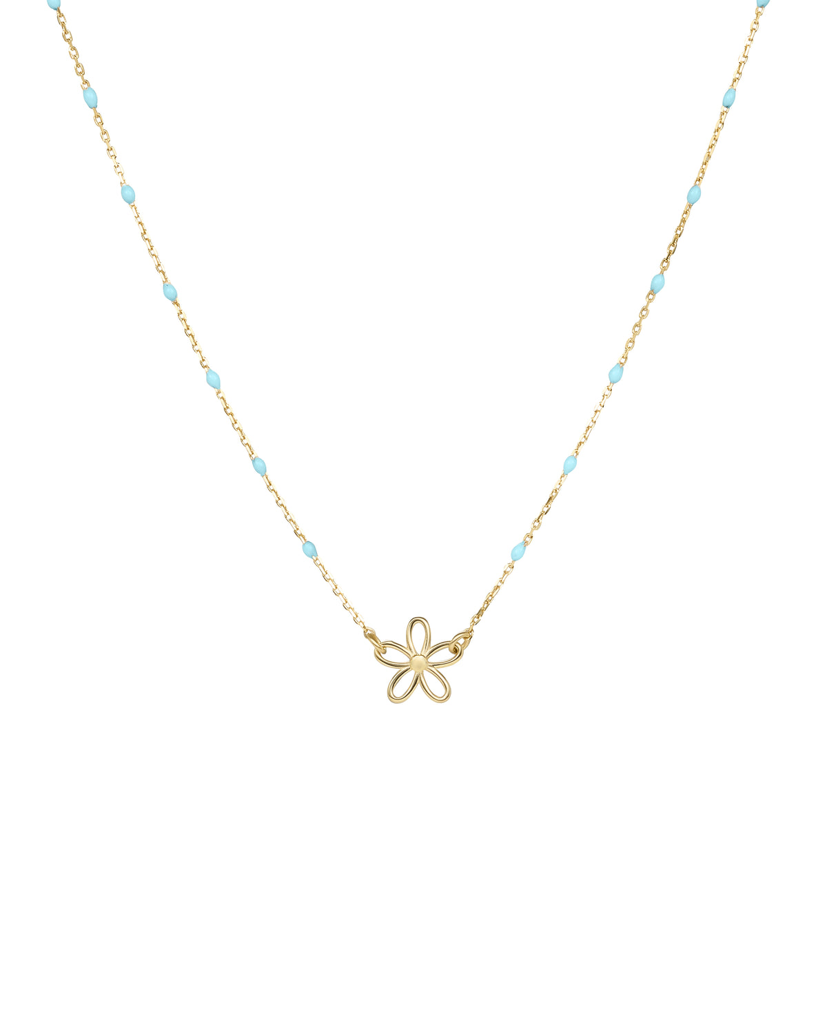 Gargantilla de flores caladas y cadena de semillas esmaltadas - oro de 18 kt