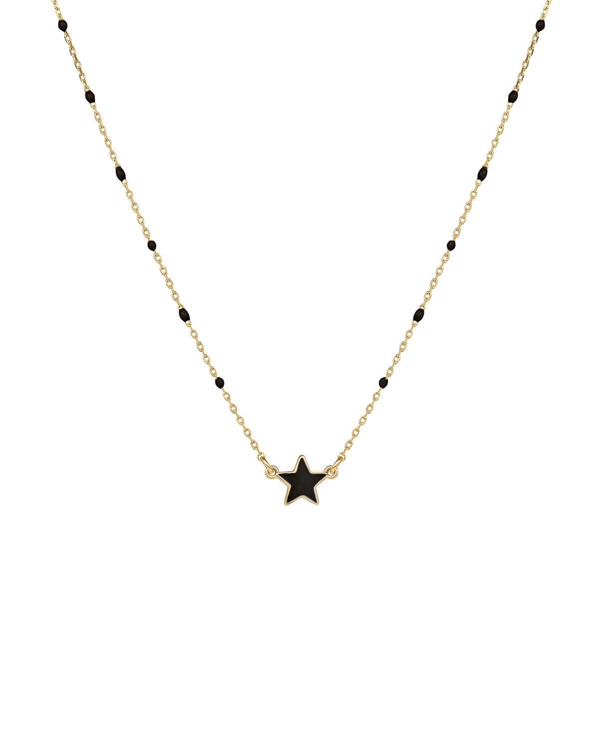 Gargantilla de estrella esmaltada y cadena de semillas esmaltadas - ORO 18KT