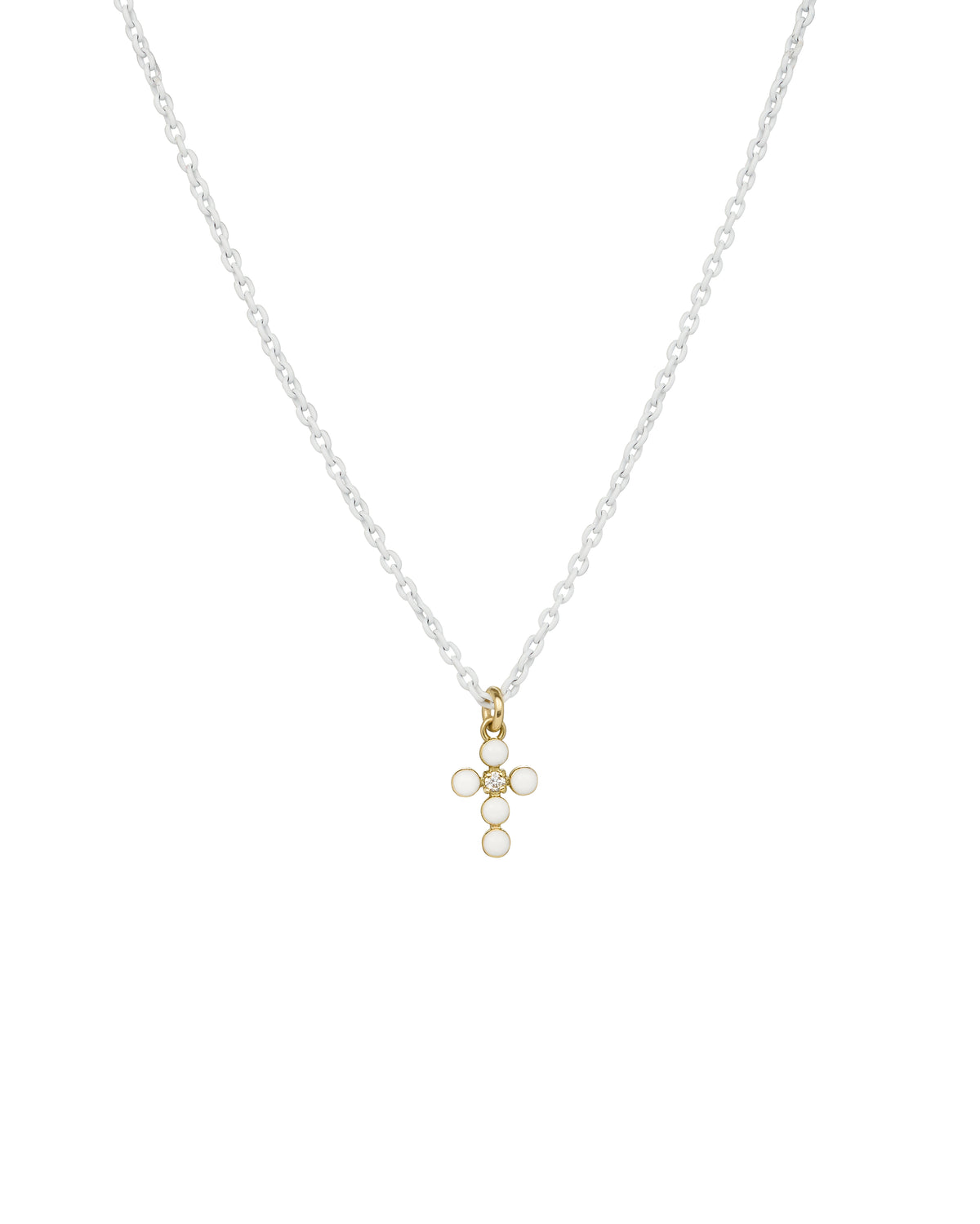 Gargantilla con cruz de esmalte y diamantes cultivados en laboratorio con cadena pintada - ORO 18KT