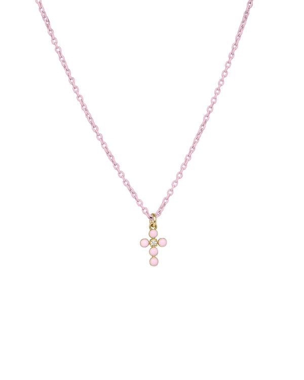 Gargantilla con cruz de esmalte y diamantes cultivados en laboratorio con cadena pintada - ORO 18KT