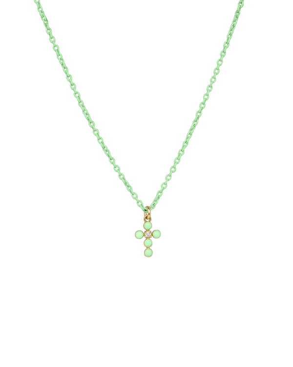 Gargantilla con cruz de esmalte y diamantes cultivados en laboratorio con cadena pintada - ORO 18KT