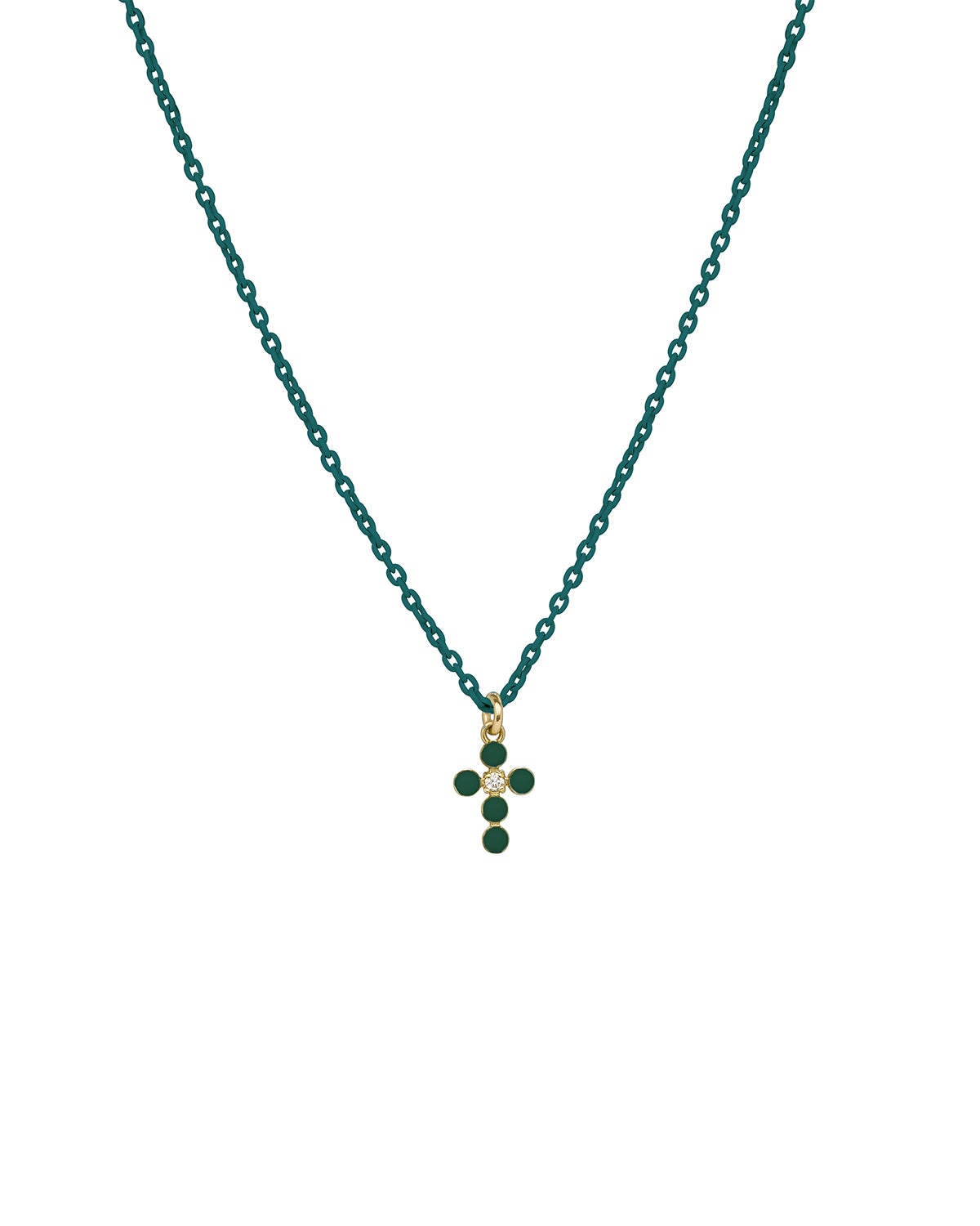 Girocollo Croce smalto e diamante lab-grown con catena verniciata - ORO18KT