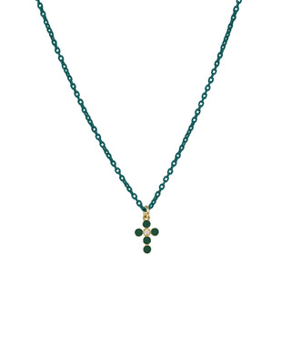 Girocollo Croce smalto e diamante lab-grown con catena verniciata - ORO18KT