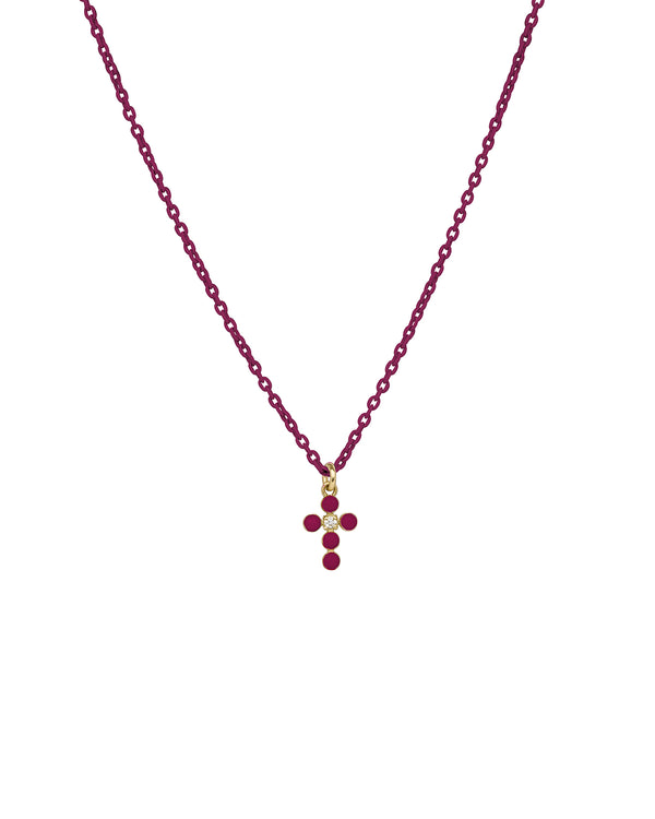 Gargantilla con cruz de esmalte y diamantes cultivados en laboratorio con cadena pintada - ORO 18KT