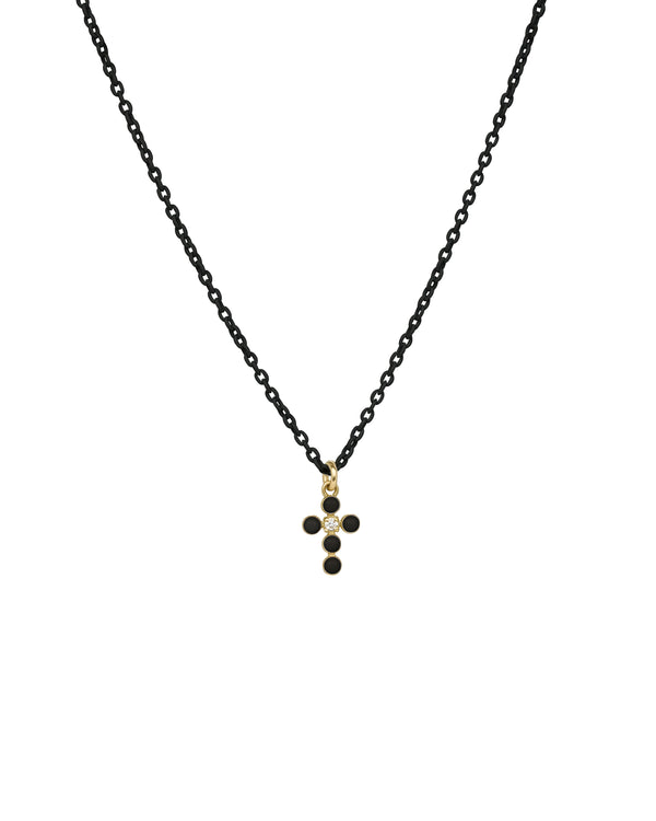 Gargantilla con cruz de esmalte y diamantes cultivados en laboratorio con cadena pintada - ORO 18KT