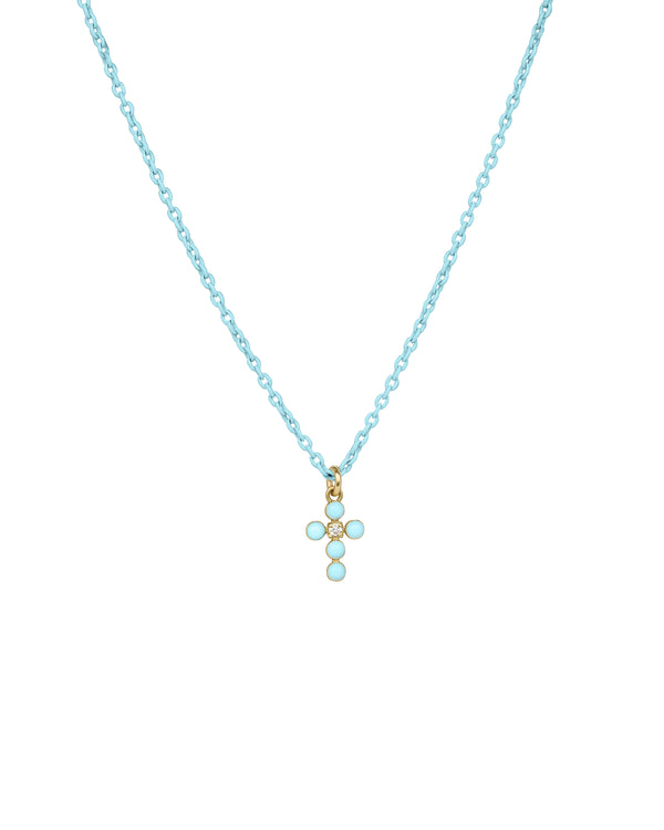 Gargantilla con cruz de esmalte y diamantes cultivados en laboratorio con cadena pintada - ORO 18KT