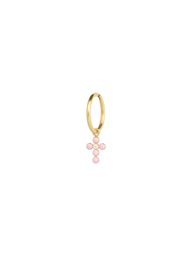 Mini Hoop Mono Earring with Enamelled Cross and Lab-Grown Diamond - GOLD18KT