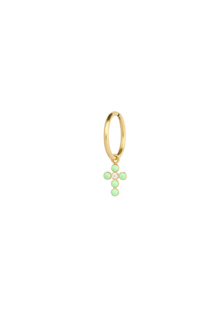 Mono-orecchino mini hoop con croce smaltata e diamante lab-grown - ORO18KT