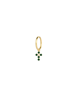 Mono-orecchino mini hoop con croce smaltata e diamante lab-grown - ORO18KT