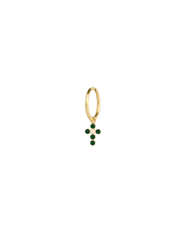 Mini Hoop Mono Earring with Enamelled Cross and Lab-Grown Diamond - GOLD18KT