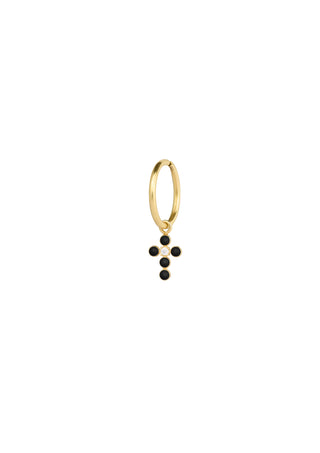 Mono-orecchino mini hoop con croce smaltata e diamante lab-grown - ORO18KT