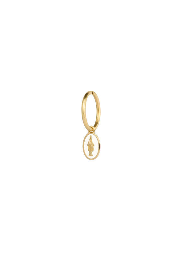 Mono-orecchino mini hoop con madonna smaltata - ORO18KT