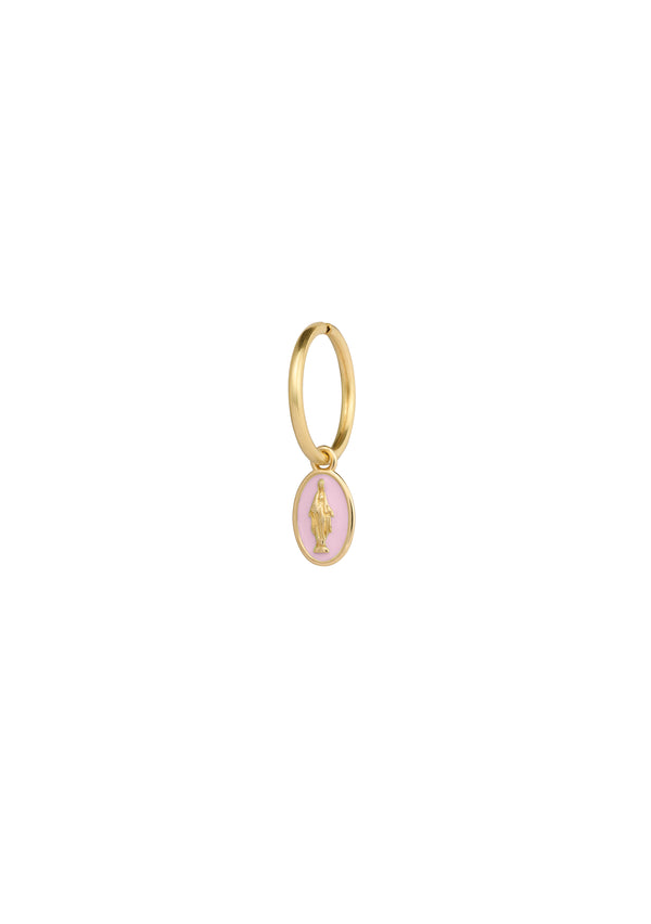 Mono-orecchino mini hoop con madonna smaltata - ORO18KT
