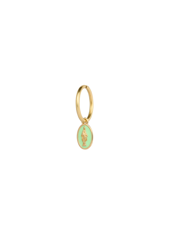 Mono-orecchino mini hoop con madonna smaltata - ORO18KT