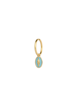 Mono-orecchino mini hoop con madonna smaltata - ORO18KT