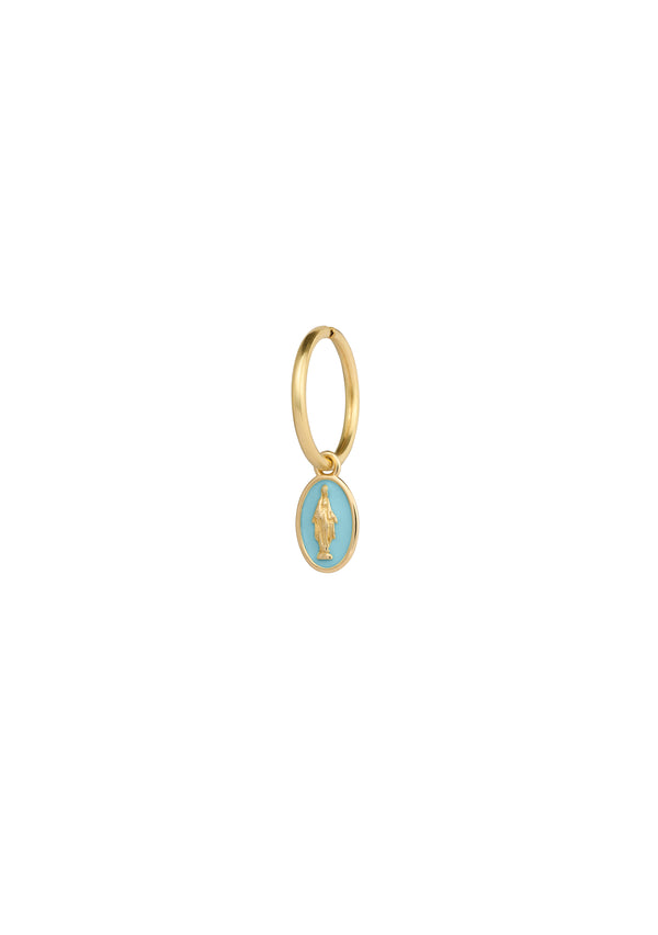 Mono-orecchino mini hoop con madonna smaltata - ORO18KT