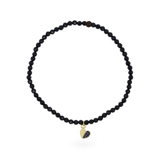 Elastic bracelet with black diamond heart and spinel stone - ORO18KT