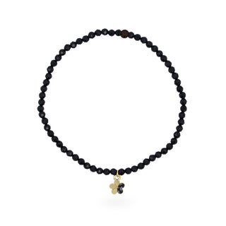 Pulsera elastica flor con diamantes negros y espinela - ORO18KT