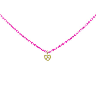 Girocollo cuore Fucsia fluo e Diamanti Lab Grown - ORO18KT