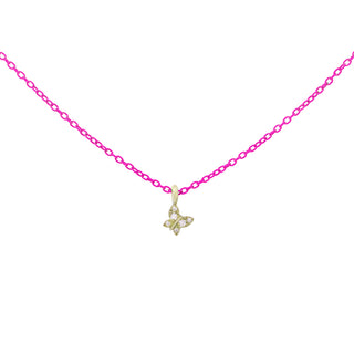 Girocollo farfalla Fucsia fluo e Diamanti Lab Grown - ORO18KT