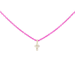 Girocollo croce Fucsia fluo e Diamanti Lab Grown - ORO18KT