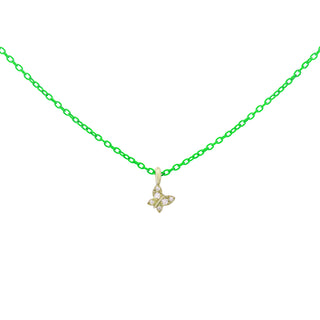 Girocollo farfalla verde fluo e Diamanti Lab Grown - ORO18KT