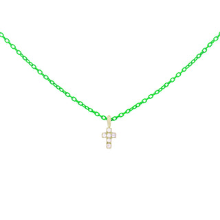 Girocollo croce verde fluo e Diamanti Lab Grown - ORO18KT