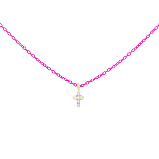 Girocollo croce catena con vernice e Diamanti Lab Grown - ORO18KT