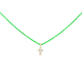 Girocollo croce catena con vernice e Diamanti Lab Grown - ORO18KT