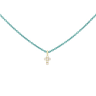 Girocollo croce catena con vernice e Diamanti Lab Grown - ORO18KT