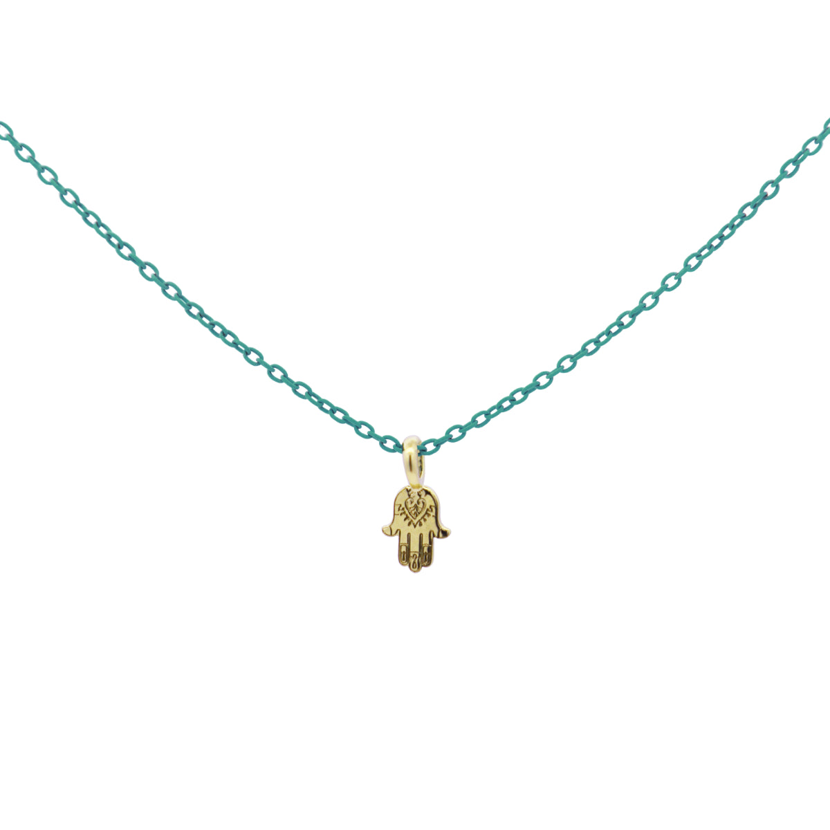 Gargantilla con mano de fatima y cadena pintada - ORO18KT