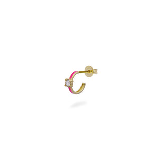 Mono-orecchino mini hoop con diamante lab-grown e smalto - ORO18KT