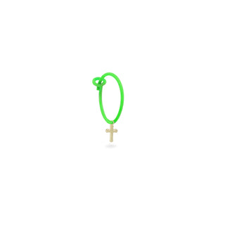 Mono-orecchino croce hoop verde fluo - ORO18KT