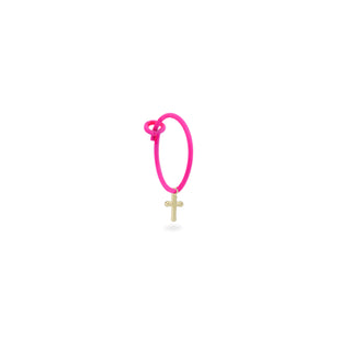 Single earring with Cross and painted hoop - ORO18KT