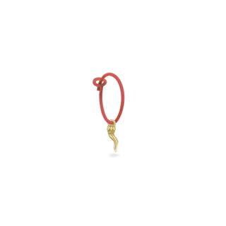 Pendiente individual con cuerno de la fortuna y hoop pintado - ORO18KT