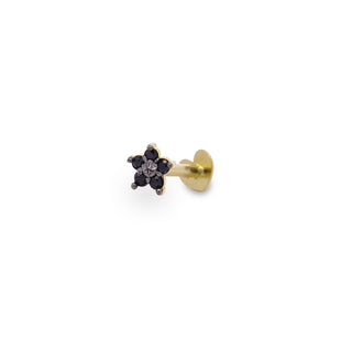 Helix piercing with black diamond flower - ORO18KT