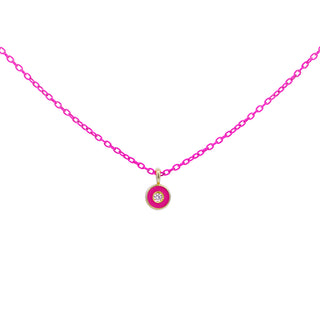 Girocollo Diamond DOT catena fucsia Fluo e Diamante Lab Grown - ORO18KT