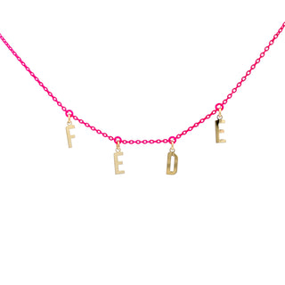 Girocollo Golden Mate lettere personalizzabile fucsia fluo – ORO18KT