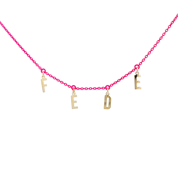 Girocollo Golden Mate lettere personalizzabile fucsia fluo – ORO18KT