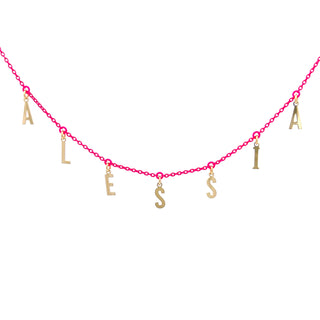 Girocollo Golden Mate lettere personalizzabile fucsia fluo – ORO18KT