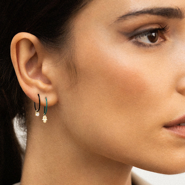 Single earring with hand of fatima and painted hoop - ORO18KT