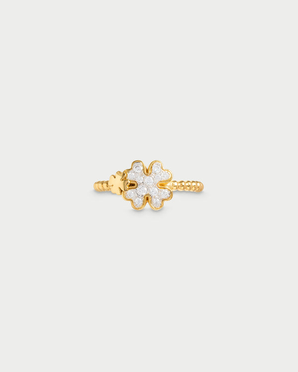 Ring with an oversized pavé four-leaf clover - STARDUST TEN