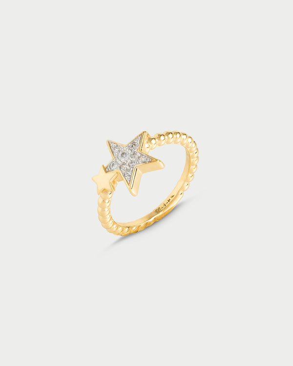 Anello stella pavè oversized e stellina
