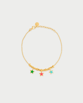 Pulsera micro anillos con tres estrellas esmaltadas - ColorFUN